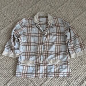 Burberry Checked Cotton Pajama Top with Silk trim